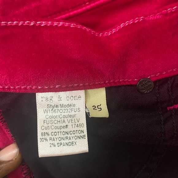 Rag & Bone Women High Rise Red Velvet Skinny Jeans size 25.Excellent Condition - Picture 12 of 13